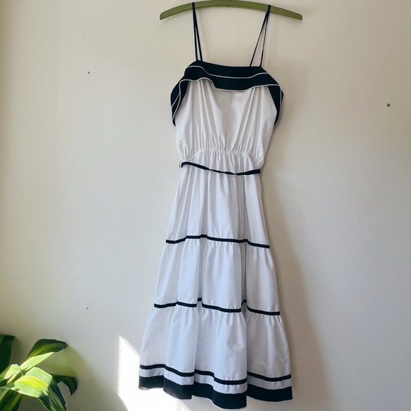 Vintage Dresses & Skirts - Vintage black and white tiered spaghetti strap midi dress